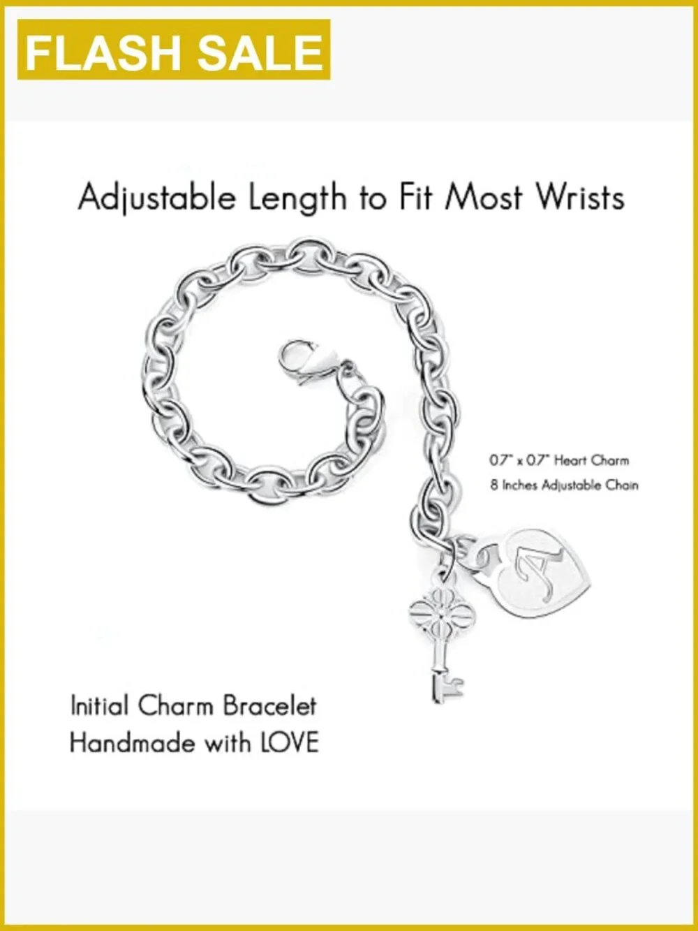 Stainless Steel Initial Charm Bracelet Adjustable Chain A-Z
